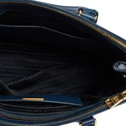 Pre Owned Prada Blue Saffiano Lux Leather Medium Galleria Double Zip Tote