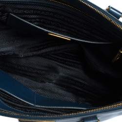Pre Owned Prada Blue Saffiano Lux Leather Medium Galleria Double Zip Tote