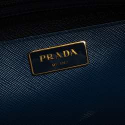Pre Owned Prada Blue Saffiano Lux Leather Medium Galleria Double Zip Tote