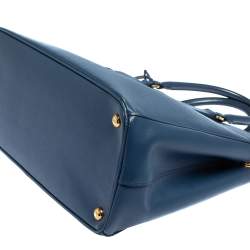 Pre Owned Prada Blue Saffiano Lux Leather Medium Galleria Double Zip Tote