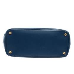Pre Owned Prada Blue Saffiano Lux Leather Medium Galleria Double Zip Tote