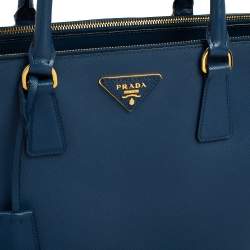 Pre Owned Prada Blue Saffiano Lux Leather Medium Galleria Double Zip Tote