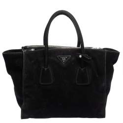 Pre Owned Prada Black Suede Twin Pocket Tote