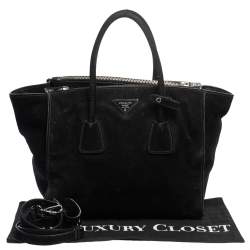 Pre Owned Prada Black Suede Twin Pocket Tote