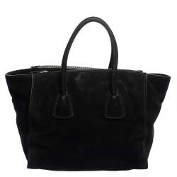 Pre Owned Prada Black Suede Twin Pocket Tote
