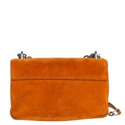 Pre Owned Prada Orange Suede Lock Flap Chain Shoulder Bag