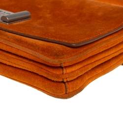 Pre Owned Prada Orange Suede Lock Flap Chain Shoulder Bag