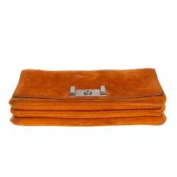Pre Owned Prada Orange Suede Lock Flap Chain Shoulder Bag