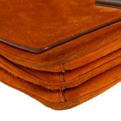 Pre Owned Prada Orange Suede Lock Flap Chain Shoulder Bag