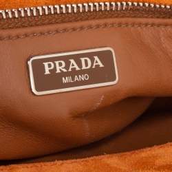Pre Owned Prada Orange Suede Lock Flap Chain Shoulder Bag