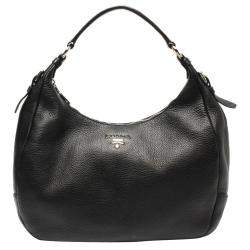 Pre Owned Prada Black Leather Vitello Daino Hobo Bag