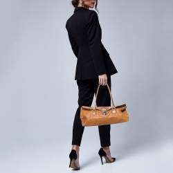 Pre Owned Prada Brown Leather Easy Foldover Pushlock Satchel