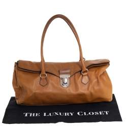 Pre Owned Prada Brown Leather Easy Foldover Pushlock Satchel