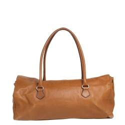 Pre Owned Prada Brown Leather Easy Foldover Pushlock Satchel