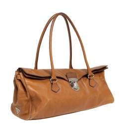 Pre Owned Prada Brown Leather Easy Foldover Pushlock Satchel