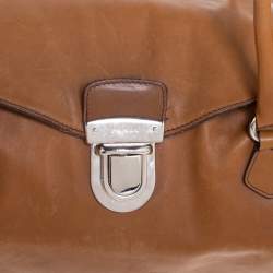 Pre Owned Prada Brown Leather Easy Foldover Pushlock Satchel