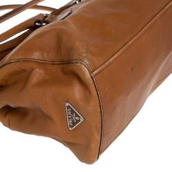 Pre Owned Prada Brown Leather Easy Foldover Pushlock Satchel