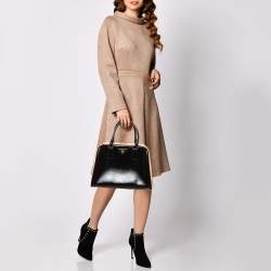 Pre Owned Prada Black/Yellow Saffiano Vernice Leather Pyramid Frame Satchel