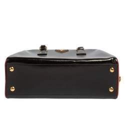 Pre Owned Prada Black/Yellow Saffiano Vernice Leather Pyramid Frame Satchel