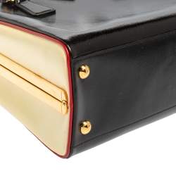 Pre Owned Prada Black/Yellow Saffiano Vernice Leather Pyramid Frame Satchel