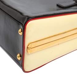 Pre Owned Prada Black/Yellow Saffiano Vernice Leather Pyramid Frame Satchel