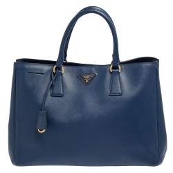 Pre Owned Prada Blue Saffiano Lux Leather Large Gardener's Tote