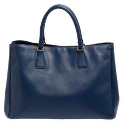 Pre Owned Prada Blue Saffiano Lux Leather Large Gardener's Tote