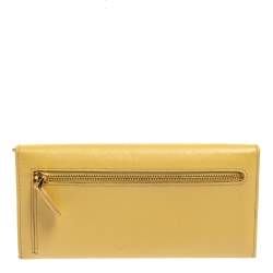 Pre Owned Prada Yellow Saffiano Fiocco Leather Bow Continental Wallet
