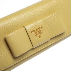 Pre Owned Prada Yellow Saffiano Fiocco Leather Bow Continental Wallet