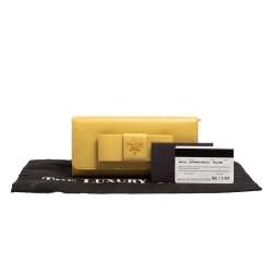 Pre Owned Prada Yellow Saffiano Fiocco Leather Bow Continental Wallet