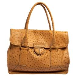 Pre Owned Prada Brown Ostrich Pushlock Flap Tote