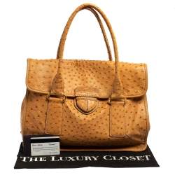Pre Owned Prada Brown Ostrich Pushlock Flap Tote