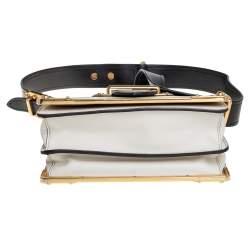 Pre Owned Prada Black/White Leather Cahier Flap Shoulder Bag