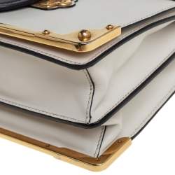 Pre Owned Prada Black/White Leather Cahier Flap Shoulder Bag