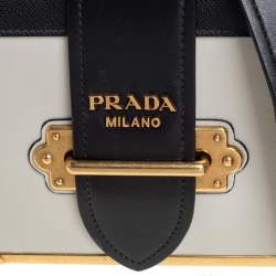 Pre Owned Prada Black/White Leather Cahier Flap Shoulder Bag