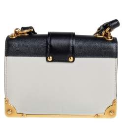 Pre Owned Prada Black/White Leather Cahier Flap Shoulder Bag