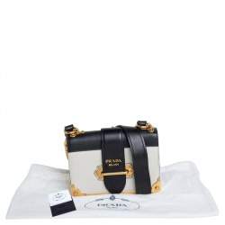 Pre Owned Prada Black/White Leather Cahier Flap Shoulder Bag