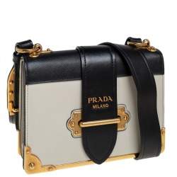 Pre Owned Prada Black/White Leather Cahier Flap Shoulder Bag