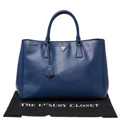 Pre Owned Prada Blue Saffiano Lux Leather Large Gardener's Tote