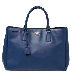 Pre Owned Prada Blue Saffiano Lux Leather Large Gardener's Tote