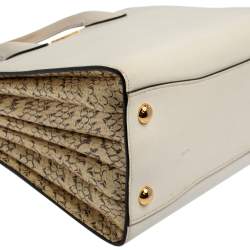 Pre Owned Prada Beige/White Leather and Snakeskin Bibliotheque Tote