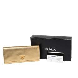 Pre Owned Prada Metallic Gold Saffiano Leather Flap Continental Wallet