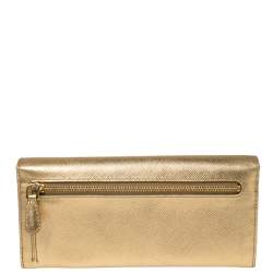 Pre Owned Prada Metallic Gold Saffiano Leather Flap Continental Wallet
