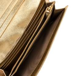 Pre Owned Prada Metallic Gold Saffiano Leather Flap Continental Wallet