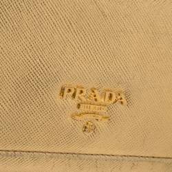 Pre Owned Prada Metallic Gold Saffiano Leather Flap Continental Wallet