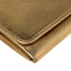 Pre Owned Prada Metallic Gold Saffiano Leather Flap Continental Wallet