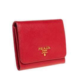 مملوكة مسبقًا Prada Red Saffiano Leather Tri Fold Wallet 