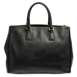 Pre Owned Prada Black Saffiano Lux Leather Medium Double Zip Tote