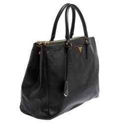 Pre Owned Prada Black Saffiano Lux Leather Medium Double Zip Tote