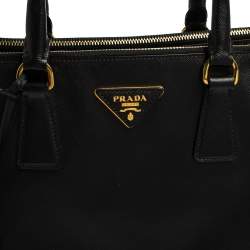 Pre Owned Prada Black Saffiano Lux Leather Medium Double Zip Tote